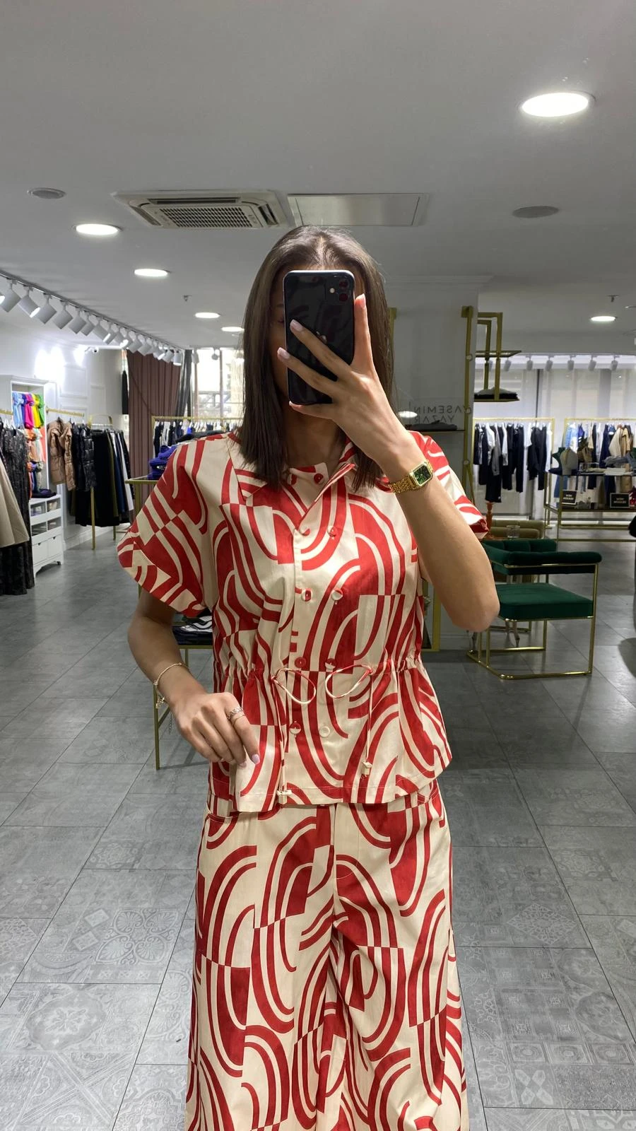 KIRMIZI-BEJ EXQUİSE 8023 JOCELYN GÖMLEK